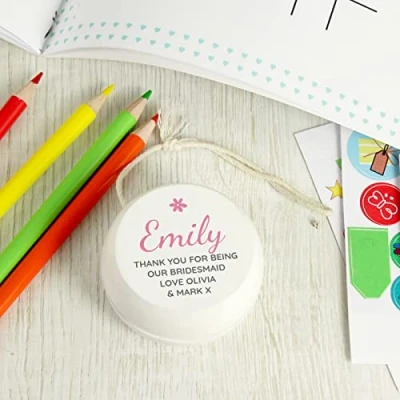 Image of Custom Personalised Pink Flower White Wooden Yoyo, Girls, Birthday, Christmas any message