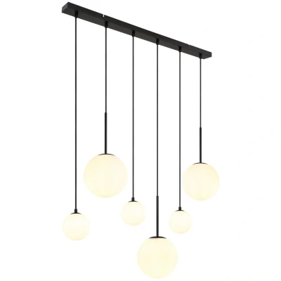 Image of Hallie Cluster Pendant Ceiling Light Matt Black Opal Glass Shade 6x E27