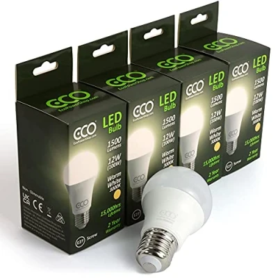 Image of ECO 100W E27 Edison Screw Energy Saving LED Light Bulbs, Low 12W LED, Bright 1500 Lumens, Warm White 3000K, 15,000Hrs Lifetime. 4X Pack.