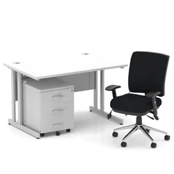 Image of Impulse 1200 Desk Cantilever White/Silver 3 Dr Mobile Ped Black Chair