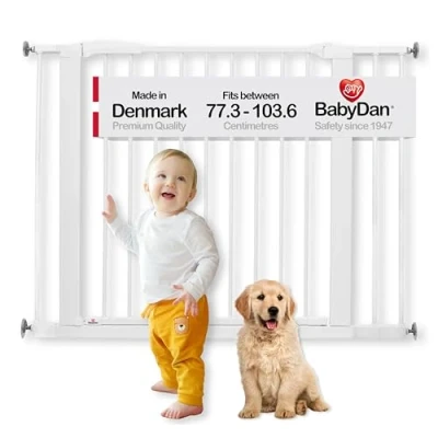 Image of BabyDan Swing Shut, Pressure Fit Stair Gate, Covers openings between 77.3 103.6 cm/30.5 40.7 inches, Baby Gate/Safety White, Made in Denmark (Pet Gate/Dog gate)