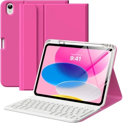 Image of MoKo Keyboard Case for iPad 10th Generation with Keyboard, Pencil Holder, Multi Angle Detachable Bluetooth Generation, Pitaya Red