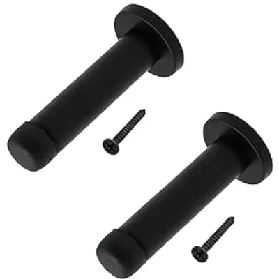 Image of EAI Matt Black Mounted Doorstop Pack of 2 Decorative Wall, Door &amp; Skirting Mount Stopper with Concealed Fixings Reduces Noise Prevents Damage to Walls Handles