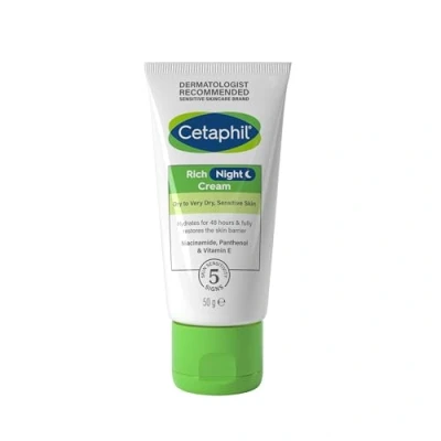 Image of Cetaphil Rich Night Cream, 50g, For Dry To Very Dry, Sensitive Skin, With Niacinamide