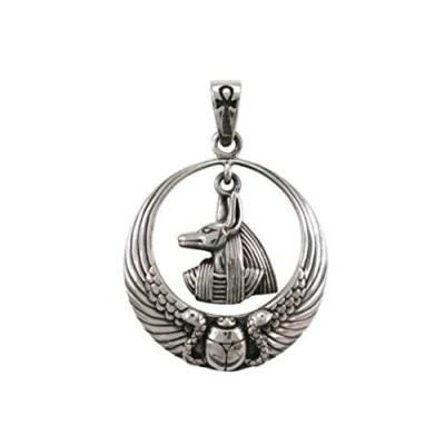 Image of Sterling Silver 925 Egyptian Anubus Scarab Wings Pendant (6.8 Grams)