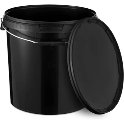 Image of BenBow Bucket with lid 20 L Schwarz 1x Litres food safe, sturdy, airtight, leak proof plastic storage container, metal handle empty
