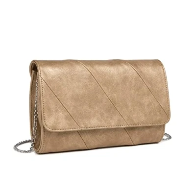 Image of Miss Lulu Women&#039;s Clutches, Clutch Bags for Women Ladies Evening Purse Handbag Cross Body Bag Wedding Party with Detachable Chain Strap Brown Beige Gold