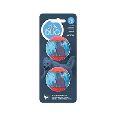 Image of Zeus Duo Ball with Squeaker, Interactive Dog Toy 2 Pack, Red and Blue