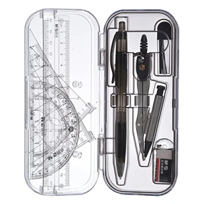 Image of Millya 8PCS Students Math Drawing Geometry Set Compass Protractor Ruler Square with Sturdy Plastic Case