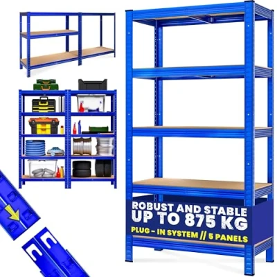 Image of Monzana® Garage Shelves 5 Tier Industrial Racking Heavy Duty Free Standing Plug In Shelving Unit Warehouse Shed Workshop 875KG Capacity/175KG Per Shelf Blue 170 x 75 30cm
