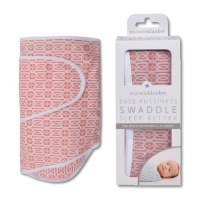 Image of Miracle Blanket Baby Sleep Wearable Swaddle Wrap for Newborn Infant Boy or Girl 0 3 Months, Coral Lattice