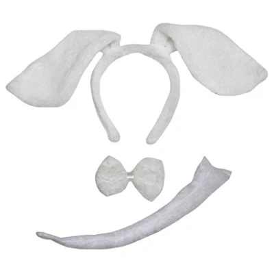 Image of Petitebelle Headband Bowtie Tail 3pc Adult Costume (Long Ear Dog White, One Size)