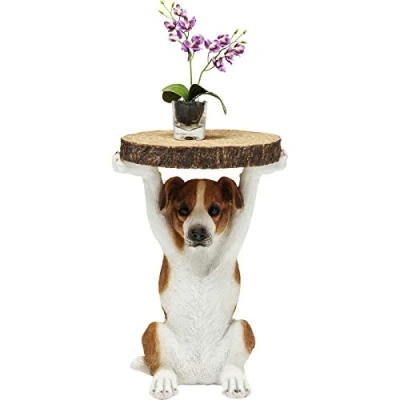 Image of Kare Design Side Table Animal Mr Jack, Brown/White, Jack Russell Terrier, Motif, Sofa Table, Round for Bedroom, Living Room, Office, Hallway 52x35x33cm (H/W/D)