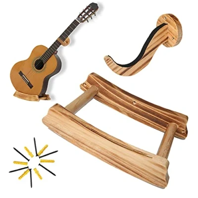 Image of WANLIAN Horizontal Guitar Wall Hanger Wooden Stand,Acoustic Mount Holder,Electric Slatwall Classical Holder Bass Stand Rack Hook,Wood Color