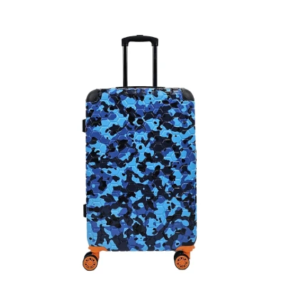 Image of Infinity Leather Hardshell Cabin Blue Suitcase Set Robust 8 Wheel ABS Luggage Travel Bag