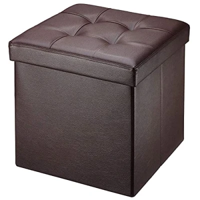 Image of BRIAN &amp; DANY Folding Ottoman Storage Box with Lid, Faux Leather Footstool Toy Seat 38 x cm (Brown)