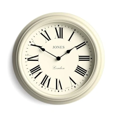 Image of Jones Clocks® Venetian Wall Clock Round Classic Traditional Design Designer Kitchen Living Room and Office Decorative Case (White/Roman Numerals)