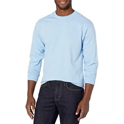 Image of Hanes Men&#039;s Beefy Long Sleeve Shirt, Light Blue, S