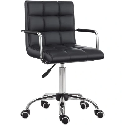 Image of Vinsetto Mid Back PU Leather Home Office Chair Swivel Desk with Arm, Wheel, Black