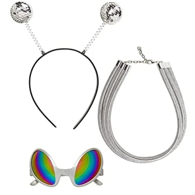 Image of Widmann 68598 Costume Set Alien, Antenna, Glasses, Chain, Space, Fancy Dress, Theme Party, Carnival, Multicoloured, Standard Size