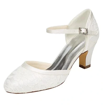Image of Emily Bridal Wedding Shoes Women&#039;s Lace Satin Stiletto Heel Pumps Sandals (EU39/UK6, Ivory)