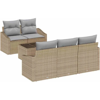 Image of vidaXL 6 Piece Garden Sofa Set with Cushions Beige Poly Rattan