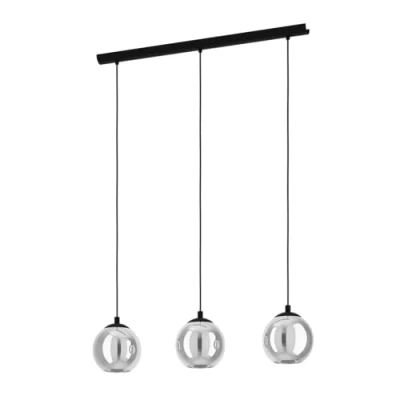 Image of EGLO Pendant lighting Ariscani, ceiling light fitting with 3 shades, hanging lamp for dining room made of black metal and smoked glass in transparent black, E27 socket, 30.1“