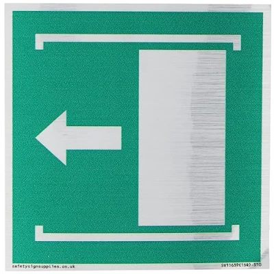 Image of Viking Signs E034 safe condition door slides left to open Sign 100x100mm S10, Green/White