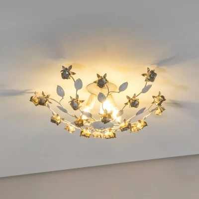 Image of Carolina Candle Flower Design Multi Arm Semi Flush Ceiling Lamp, Ivory