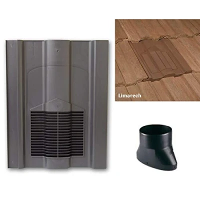 Image of Grey Roof Tile Vent Limarech Vents with Flexi Pipe Adaptor for Sandtoft Lindum, Russell Cheviot, Redland Renown &amp; Marley Ludlow Major Tiles