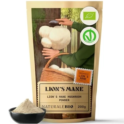 Image of NaturaleBio Lion’s Mane Powder 200g l 100% Organic Vegan, Gluten Free, Non GMO Rich in Bioactive Compounds Helps Cognitive Function, Gut Health and Immune Support Easy to Consume