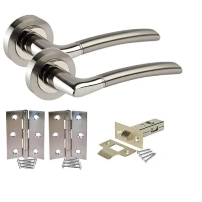 Image of Golden Grace Indiana Design Duo Chrome Door Handle Pack with 2.5 inch Latch and Hinges Lever Internal