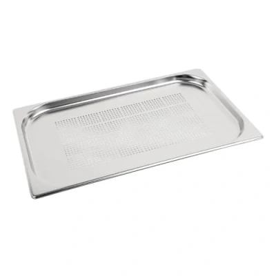 Image of Vogue 12923 Stainless Steel Perforated 1/1 Gastronorm Pan 20mm Deep Food Container, Silver