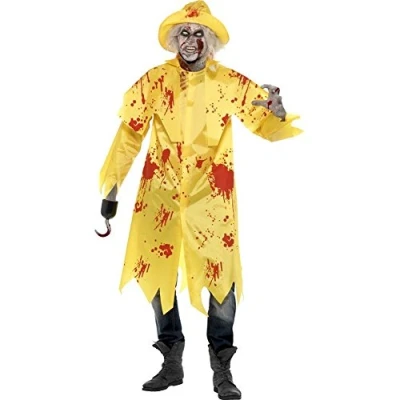 Image of Smiffys Men&#039;s Zombie Fisherman Sou&#039;wester Costume, Jacket and Hat, Alley, Colour: Yellow, Size: M, 23293