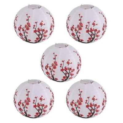 Image of Kopinma Japanese Chinese Paper Lanterns, Orientalische Laterne, Round Lamp Hanging Lanterns Decorations, Gartenlaterne for Wedding Birthday New Year Oriental Restaurant Decor (30cm, Red)