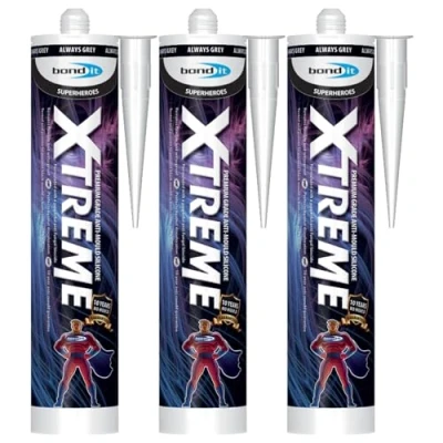 Image of Bond It XTREME Anti Mould Silicone Sealant 3x Grey, 310ml Waterproof High Performance Strong Adhesion Sanitary for Bathrooms Kitchens &amp; Wet Areas