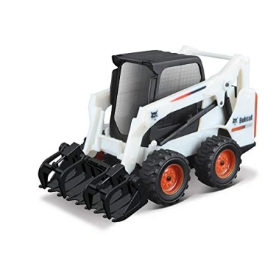 Image of Bburago B18 31802 Bobcat Skid Steer Loader with Working Grapple Collectible Model Toy 1:50 Scale Die Cast Vehicle, White, Small