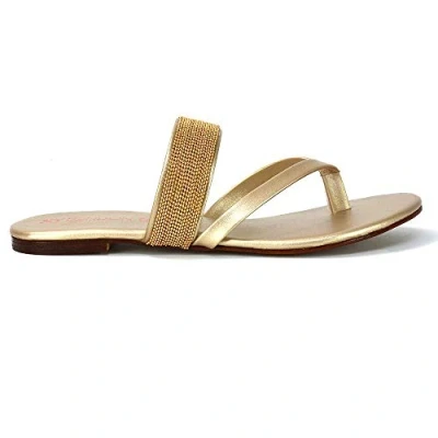 Image of Womens Flat Flip Flop Sandals Ladies Decorative Metal Chain Slip On Mule Shoes Size 3 9 Gold