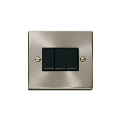 Image of Click Deco 3 Gang 2 Way 10AX Switch Satin Chrome Black Inserts