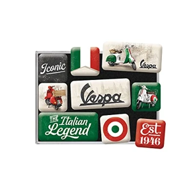 Image of Nostalgic Art RETRO FRIDGE MAGNETS 9 PACK Vespa Italian Legend Gift Idea for Scooter Fans Magnet Set Magnetic Board Vintage Design