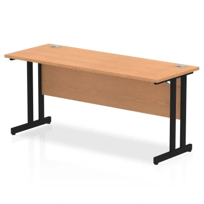 Image of Impulse 1600 x 600mm Straight Desk Oak Top Black Cantilever Leg
