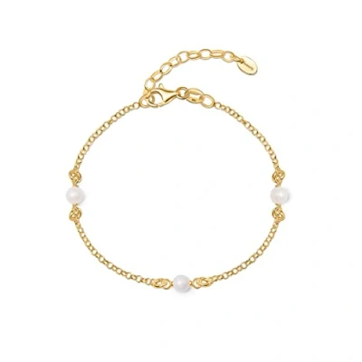 Image of Amberta Women 925 Sterling Silver Freshwater Pearl Bracelet: Gold Plated Bracelet with 4 5 mm Pearls