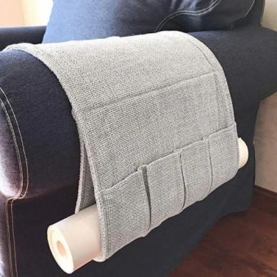 Image of JINTN Linen Sofa Armrest Organizer Non Slip Chair Space Saver Caddy Holder for TV Arm Rest Remote Control Pocket Cell Phones Book Magazines Armchairs