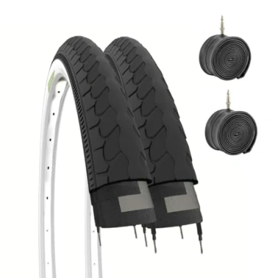 Image of 2 tyres 26 x 1 3/8 Bianconeri + air chambers Holland (37 590) white black