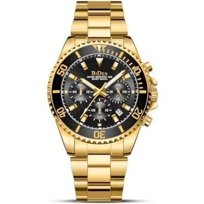 Image of Mens Watches, Designer Chronograph Military Waterproof Analogue Quartz, Stainless Steel Wrist Watch Fashion Large Date Watches,Gold Black
