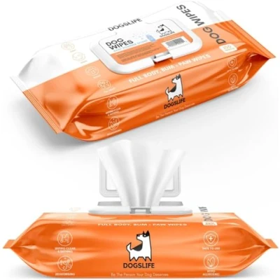 Image of Dog Grooming Wipes Gentle Baby Powder Scent Quick &amp; Easy Cleaning For Bums, Body, Paws, Eyes Ears! 100 Hypoallergenic Deodorising Antibacterial Cleansing