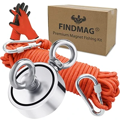 Image of Magnet Fishing Kit, 660 lb(300 kg) Pulling Force Strong Magnet, for Fishing, with Double Sided Magnetic Force, Retrieve items &amp; Salvage in River