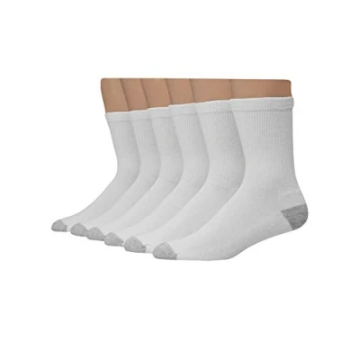 Image of Hanes Ultimate Men&#039;s 6 Pack X Temp Crew Socks, White/Gray Heel Toe, 10 13 (Shoe Size 12)