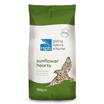 Image of RSPB Sunflower Hearts Wild Bird Food 900g, High in Energy &amp; Protein, Great For Feeders, Supporting The Charity, Resealable Recyclable Packaging
