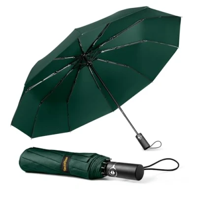 Image of TechRise Umbrella Windproof Travel Umbrella: 10 Ribs Automatic Compact Strong Wind Proof Umbrella, One Button Auto Open Close Resistant Folding Lightweight Portable for Men Women